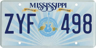 MS license plate ZYF498