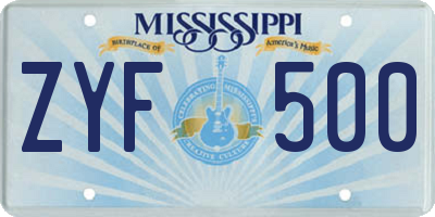 MS license plate ZYF500