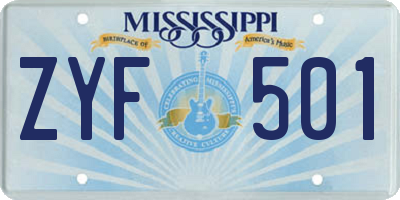 MS license plate ZYF501
