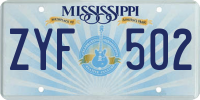 MS license plate ZYF502
