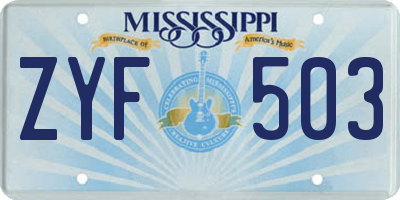 MS license plate ZYF503