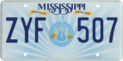 MS license plate ZYF507