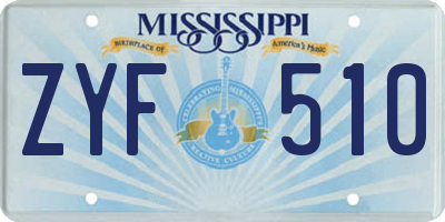 MS license plate ZYF510
