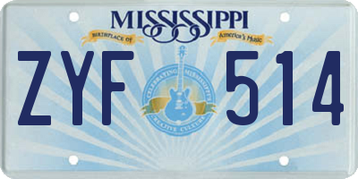 MS license plate ZYF514