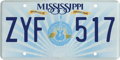 MS license plate ZYF517