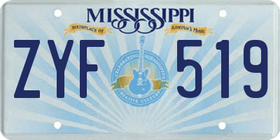 MS license plate ZYF519