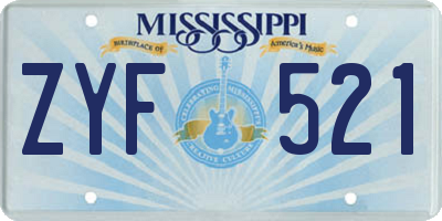 MS license plate ZYF521