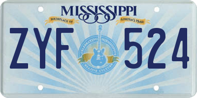 MS license plate ZYF524