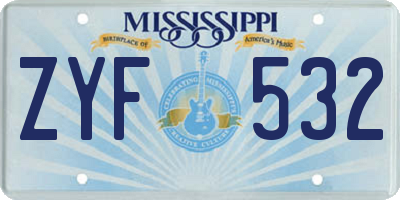 MS license plate ZYF532