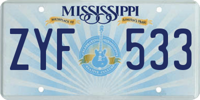 MS license plate ZYF533