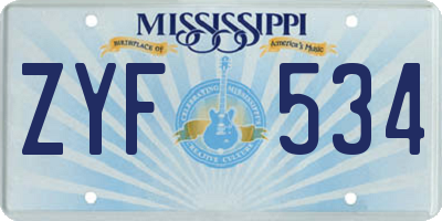 MS license plate ZYF534