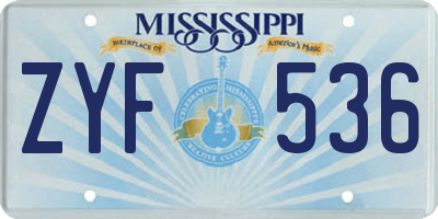 MS license plate ZYF536