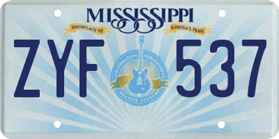 MS license plate ZYF537
