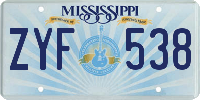 MS license plate ZYF538
