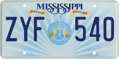 MS license plate ZYF540