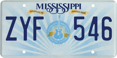 MS license plate ZYF546