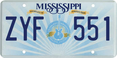 MS license plate ZYF551