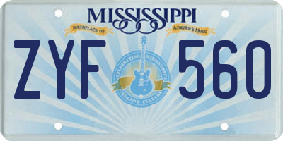 MS license plate ZYF560
