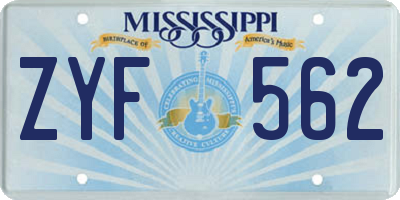 MS license plate ZYF562
