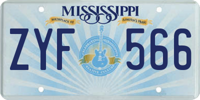 MS license plate ZYF566
