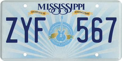 MS license plate ZYF567