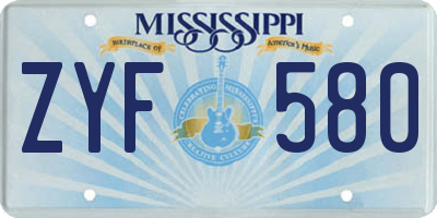 MS license plate ZYF580