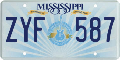 MS license plate ZYF587