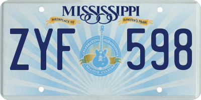 MS license plate ZYF598