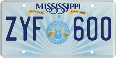 MS license plate ZYF600