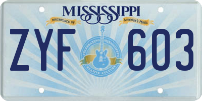 MS license plate ZYF603