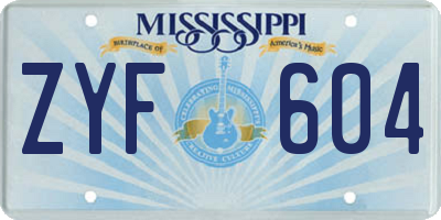 MS license plate ZYF604