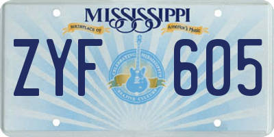 MS license plate ZYF605