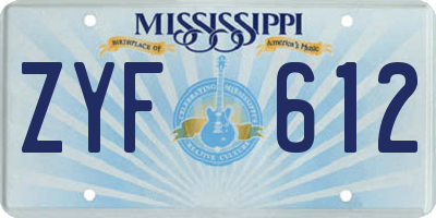 MS license plate ZYF612