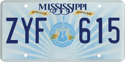 MS license plate ZYF615