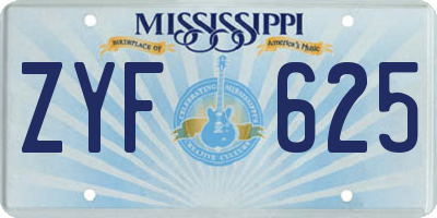 MS license plate ZYF625