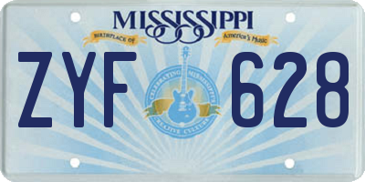 MS license plate ZYF628