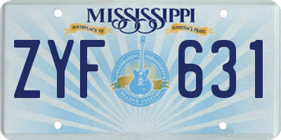 MS license plate ZYF631