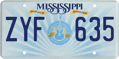 MS license plate ZYF635