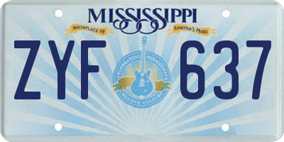 MS license plate ZYF637