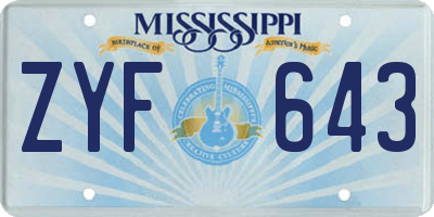 MS license plate ZYF643