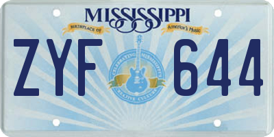 MS license plate ZYF644