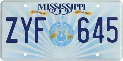 MS license plate ZYF645