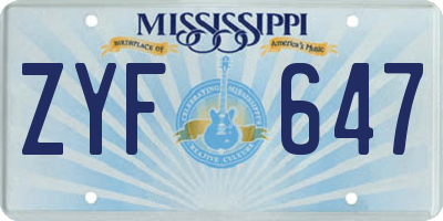 MS license plate ZYF647