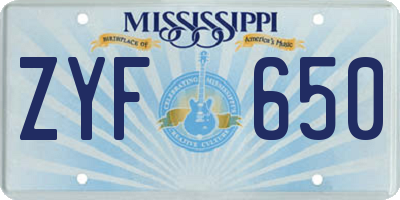 MS license plate ZYF650