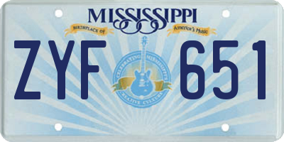 MS license plate ZYF651