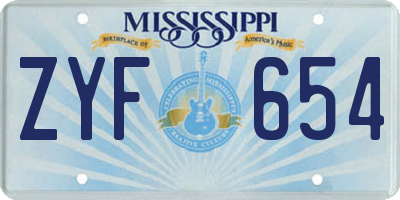 MS license plate ZYF654