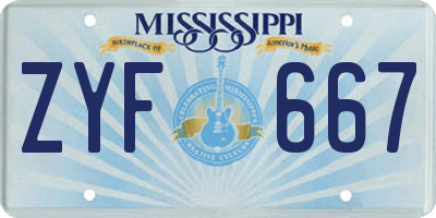 MS license plate ZYF667