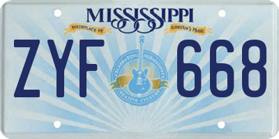 MS license plate ZYF668