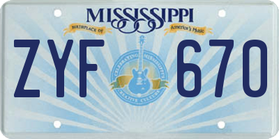 MS license plate ZYF670