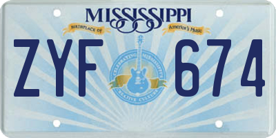 MS license plate ZYF674